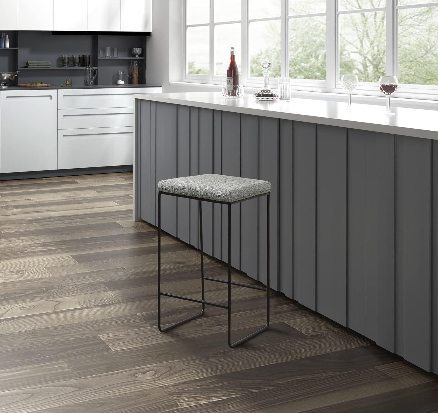 imageMartha Stewart Delaney Upholstered MidCentury Modern Counter Stool with Turn Legs Footrest and Kickplate for Kitchen Island Chairs Dining Room Furniture Home Bar BlueHastings