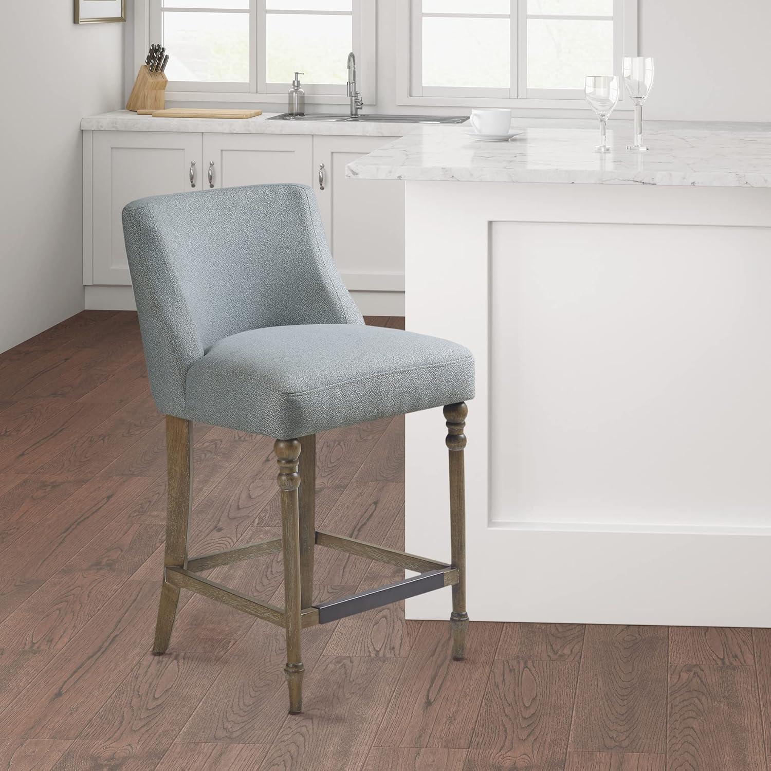 imageMartha Stewart Delaney Upholstered MidCentury Modern Counter Stool with Turn Legs Footrest and Kickplate for Kitchen Island Chairs Dining Room Furniture Home Bar BlueDelaney