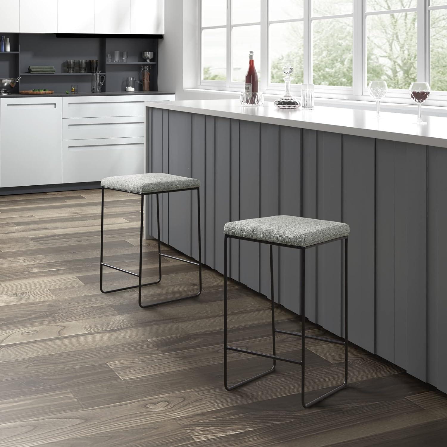 imageMartha Stewart Delaney Upholstered MidCentury Modern Counter Stool with Turn Legs Footrest and Kickplate for Kitchen Island Chairs Dining Room Furniture Home Bar BlueHastings