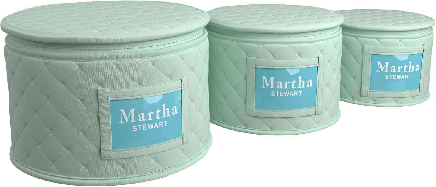 imageMartha Stewart Dinnerware Stemware Glassware Stackable Organizer Home Storage Container Case 3 Piece Dinnerware Set Organizer For Dessert Salad and Dinner Plates With Felt Dividers MintMint