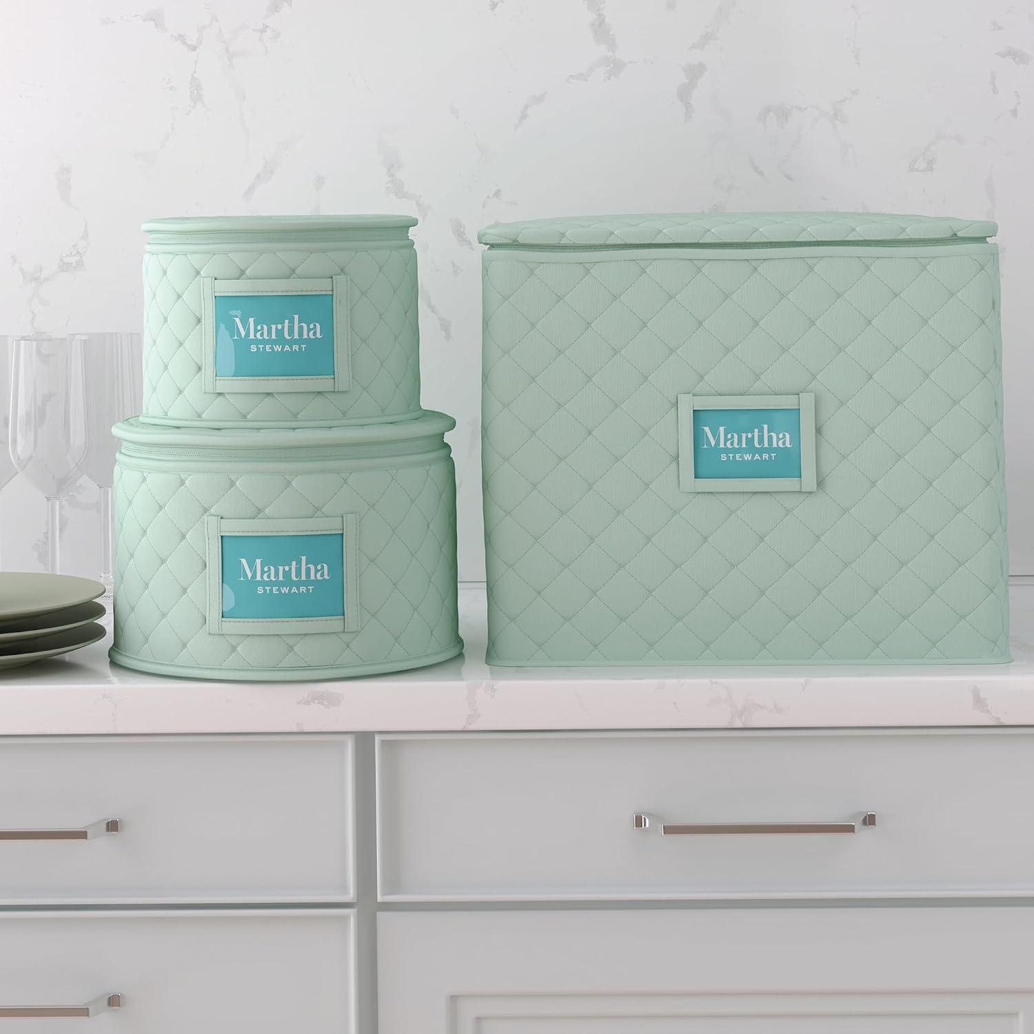 imageMartha Stewart Dinnerware Stemware Glassware Stackable Organizer Home Storage Container Case 3 Piece Dinnerware Set Organizer For Dessert Salad and Dinner Plates With Felt Dividers MintMint