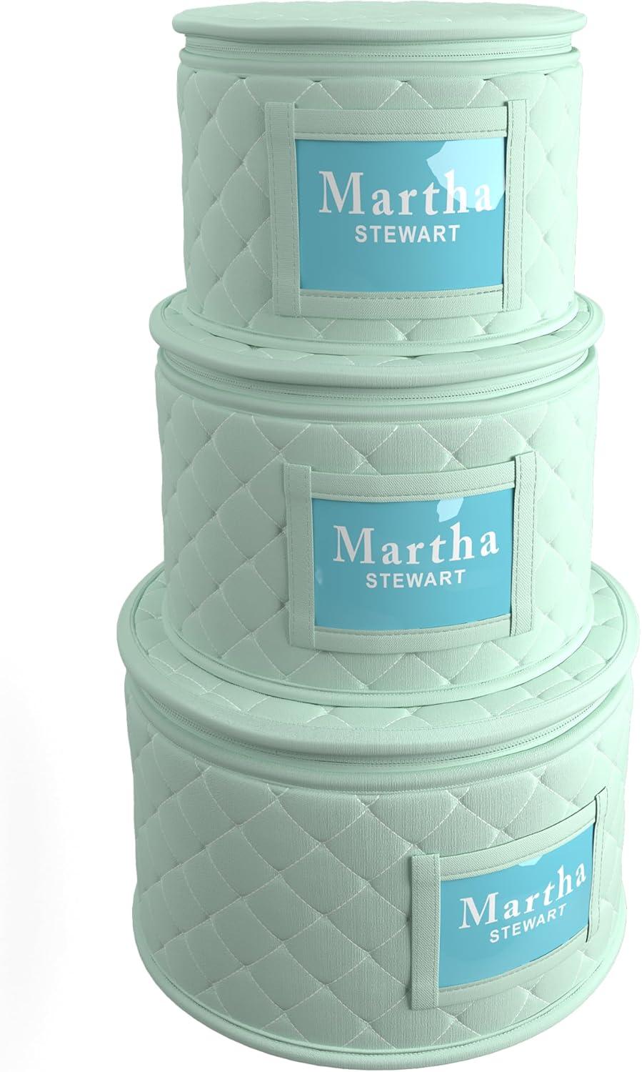 imageMartha Stewart Dinnerware Stemware Glassware Stackable Organizer Home Storage Container Case 3 Piece Dinnerware Set Organizer For Dessert Salad and Dinner Plates With Felt Dividers MintMint