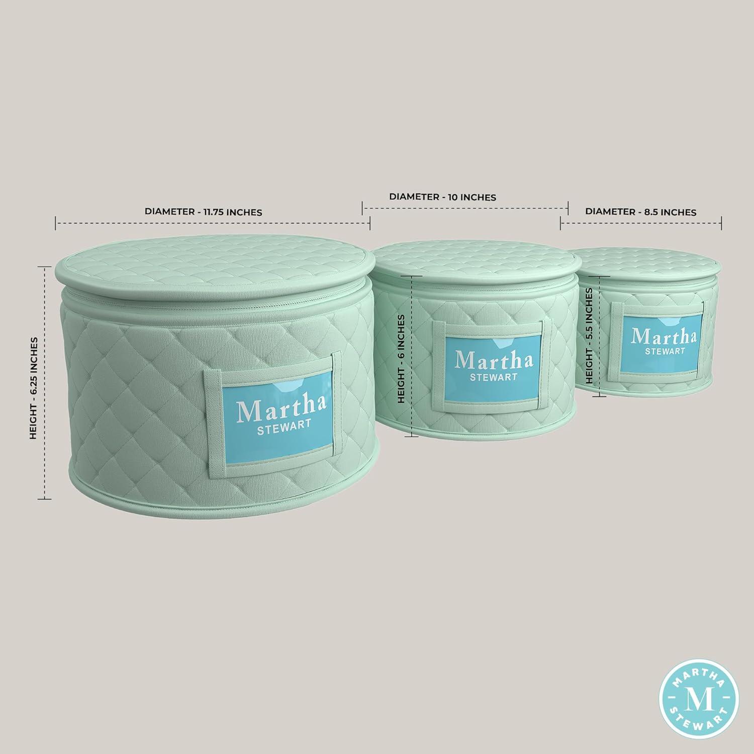 imageMartha Stewart Dinnerware Stemware Glassware Stackable Organizer Home Storage Container Case 3 Piece Dinnerware Set Organizer For Dessert Salad and Dinner Plates With Felt Dividers MintMint