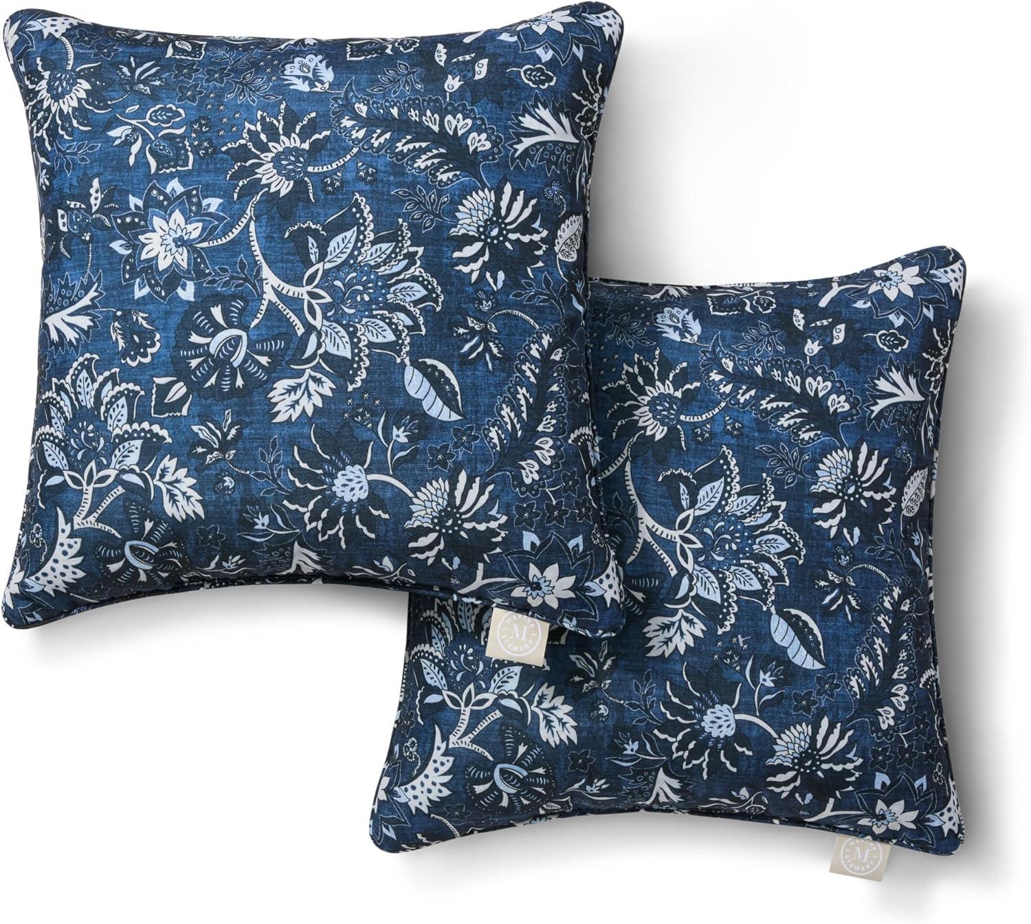 imageMartha Stewart Distressed Jacobean Indoor Outdoor Decorative Pillow 2Pack Set UV Fade Resistant Water Repellent Printed Floral Design Grey 18quotx18quotNavy Blue