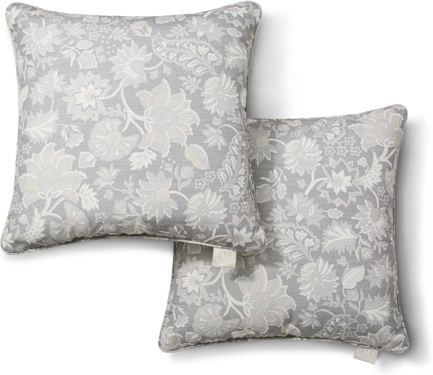 imageMartha Stewart Distressed Jacobean Indoor Outdoor Decorative Pillow 2Pack Set UV Fade Resistant Water Repellent Printed Floral Design Grey 18quotx18quotGrey