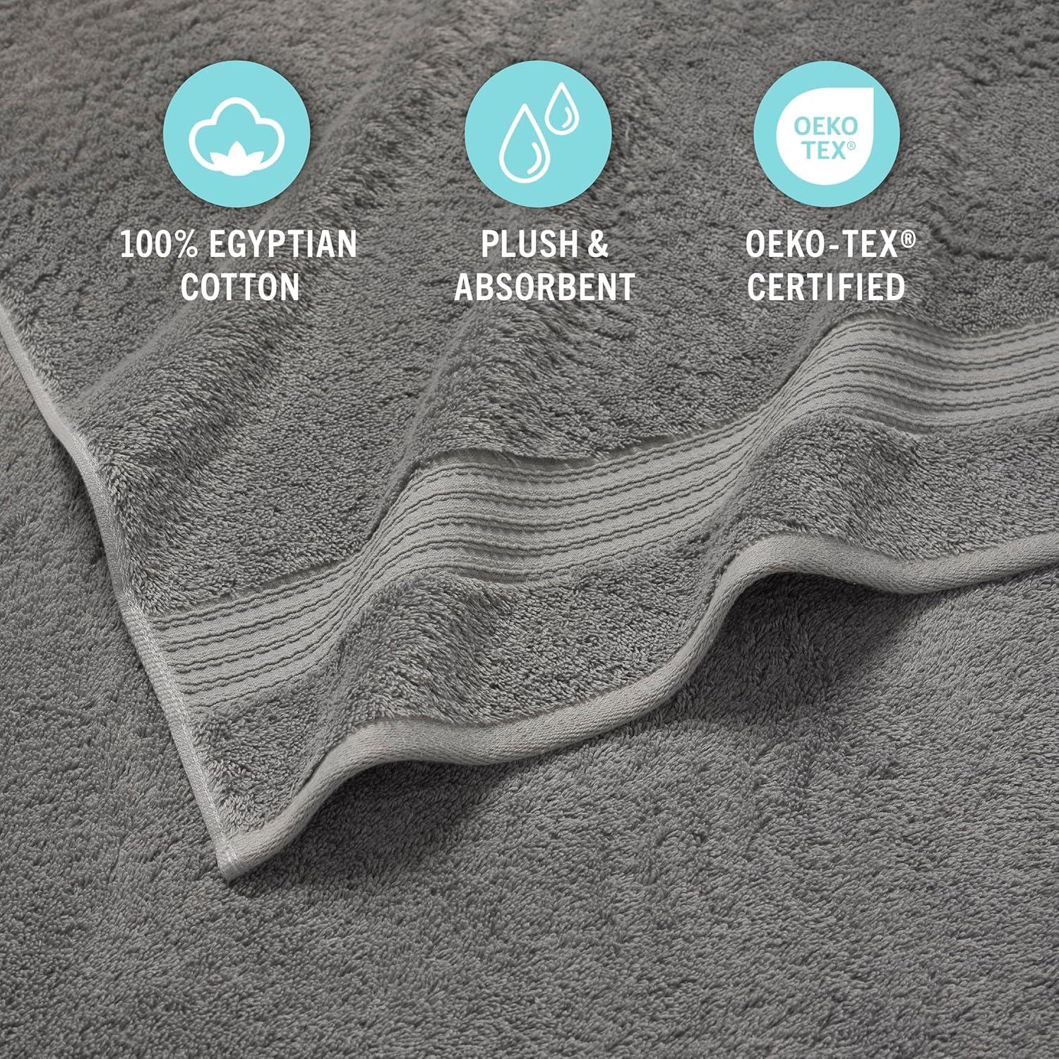 imageMartha Stewart Egyptian Cotton Bath Towels Set  6 Piece 2 Bath Towels  2 Hand Towels  2 Washcloths Absorbent Bathroom Towels Bathroom Essentials ButterDark Gray