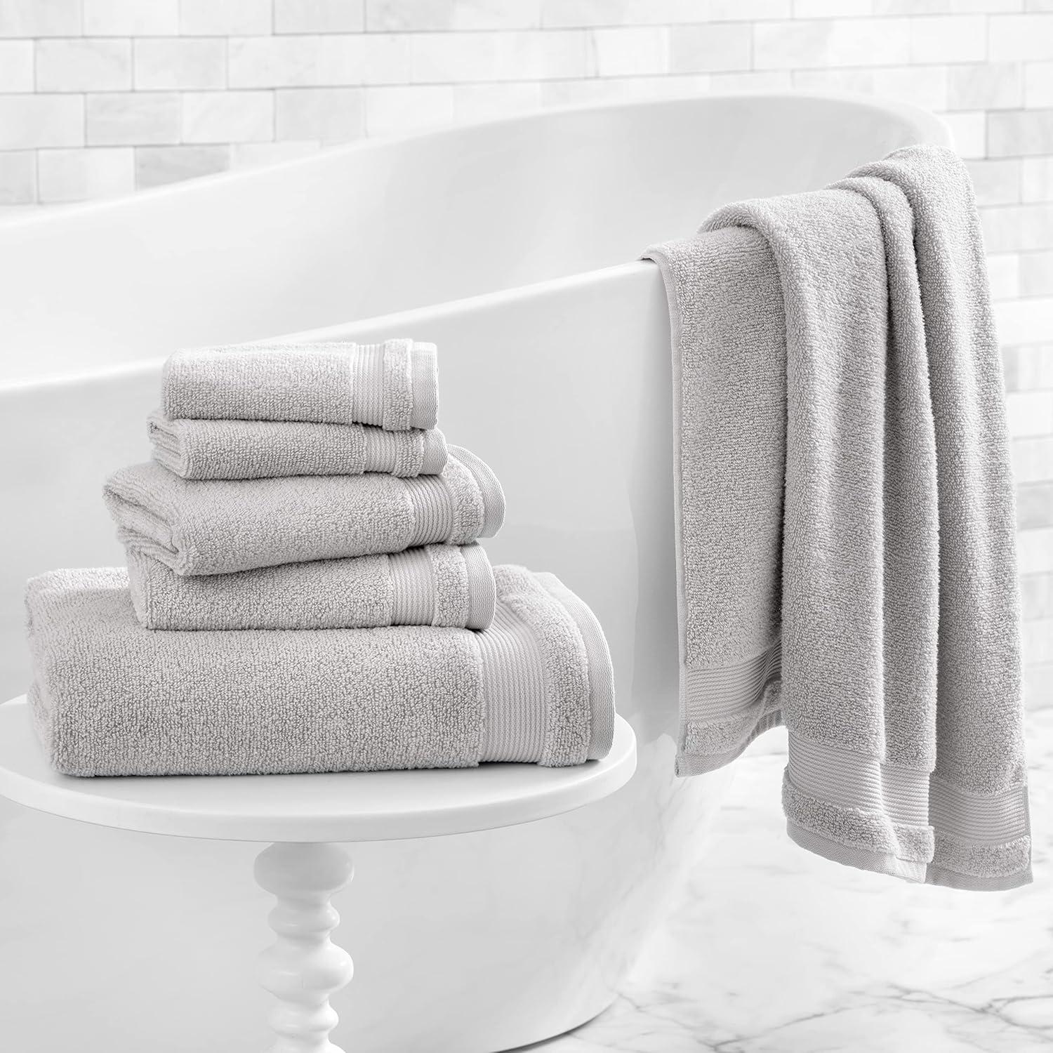 imageMartha Stewart Egyptian Cotton Bath Towels Set  6 Piece 2 Bath Towels  2 Hand Towels  2 Washcloths Absorbent Bathroom Towels Bathroom Essentials ButterLight Gray