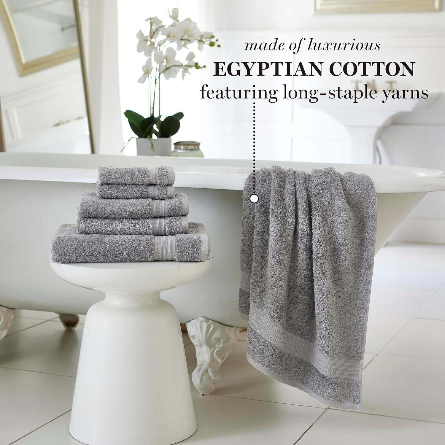 imageMartha Stewart Egyptian Cotton Bath Towels Set  6 Piece 2 Bath Towels  2 Hand Towels  2 Washcloths Absorbent Bathroom Towels Bathroom Essentials ButterDark Gray