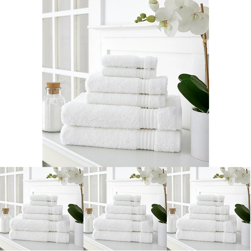 imageMartha Stewart Egyptian Cotton Bath Towels Set  6 Piece 2 Bath Towels  2 Hand Towels  2 Washcloths Absorbent Bathroom Towels Bathroom Essentials ButterNew White