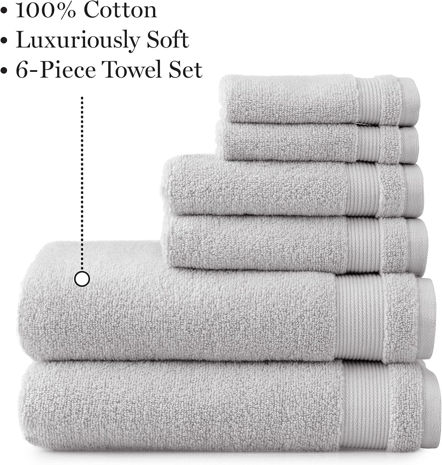 imageMartha Stewart Egyptian Cotton Bath Towels Set  6 Piece 2 Bath Towels  2 Hand Towels  2 Washcloths Absorbent Bathroom Towels Bathroom Essentials ButterLight Gray