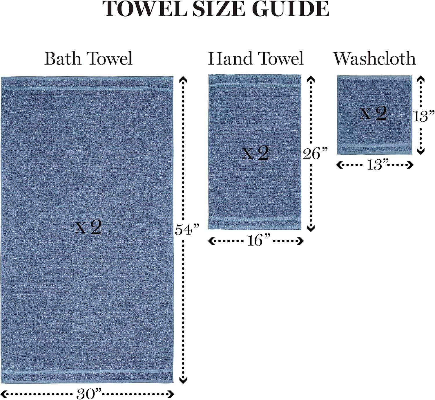 imageMartha Stewart Egyptian Cotton Bath Towels Set  6 Piece 2 Bath Towels  2 Hand Towels  2 Washcloths Absorbent Bathroom Towels Bathroom Essentials ButterTextured Blue