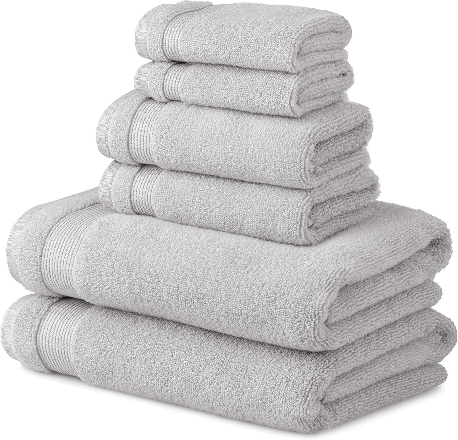 imageMartha Stewart Egyptian Cotton Bath Towels Set  6 Piece 2 Bath Towels  2 Hand Towels  2 Washcloths Absorbent Bathroom Towels Bathroom Essentials ButterLight Gray