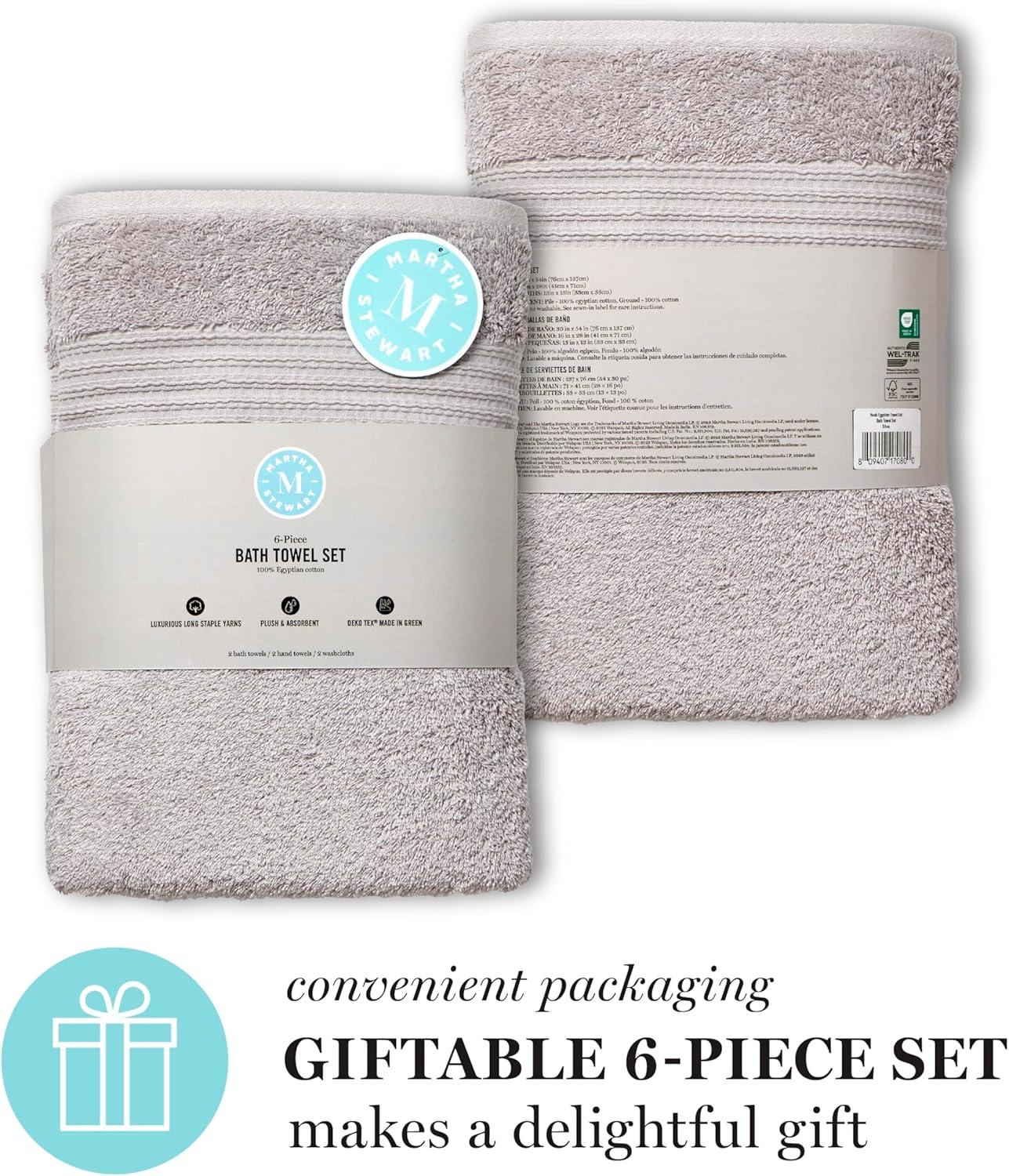 imageMartha Stewart Egyptian Cotton Bath Towels Set  6 Piece 2 Bath Towels  2 Hand Towels  2 Washcloths Absorbent Bathroom Towels Bathroom Essentials ButterSilver