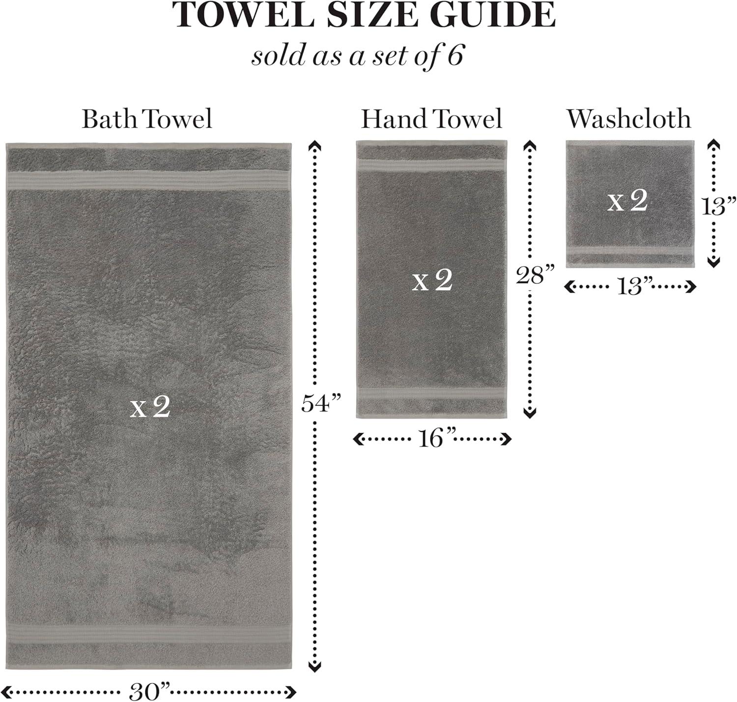 imageMartha Stewart Egyptian Cotton Bath Towels Set  6 Piece 2 Bath Towels  2 Hand Towels  2 Washcloths Absorbent Bathroom Towels Bathroom Essentials ButterDark Gray