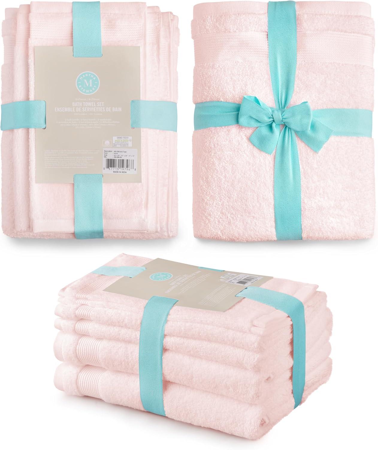 imageMartha Stewart Egyptian Cotton Bath Towels Set  6 Piece 2 Bath Towels  2 Hand Towels  2 Washcloths Absorbent Bathroom Towels Bathroom Essentials ButterX Blush Pink