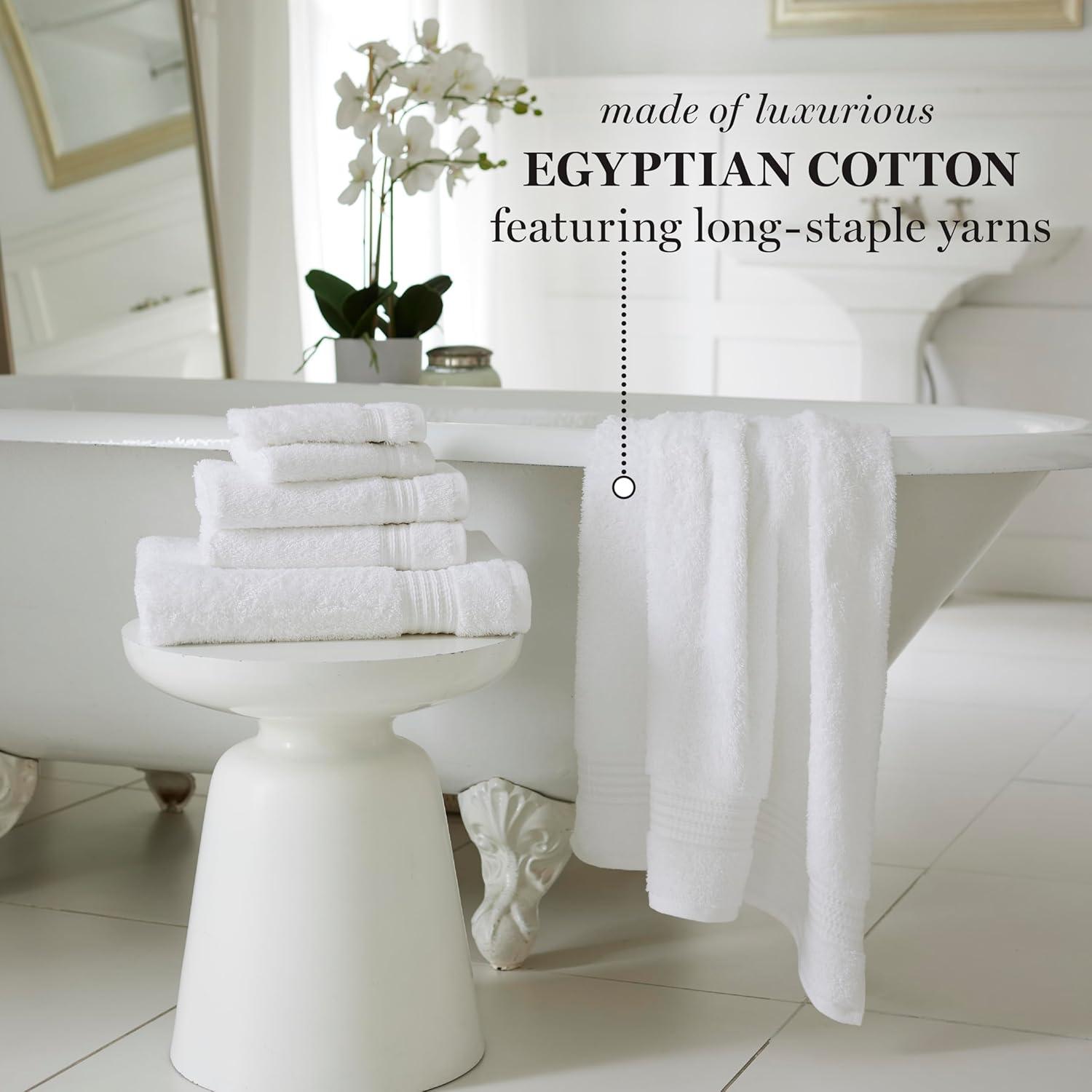 imageMartha Stewart Egyptian Cotton Bath Towels Set  6 Piece 2 Bath Towels  2 Hand Towels  2 Washcloths Absorbent Bathroom Towels Bathroom Essentials ButterNew White