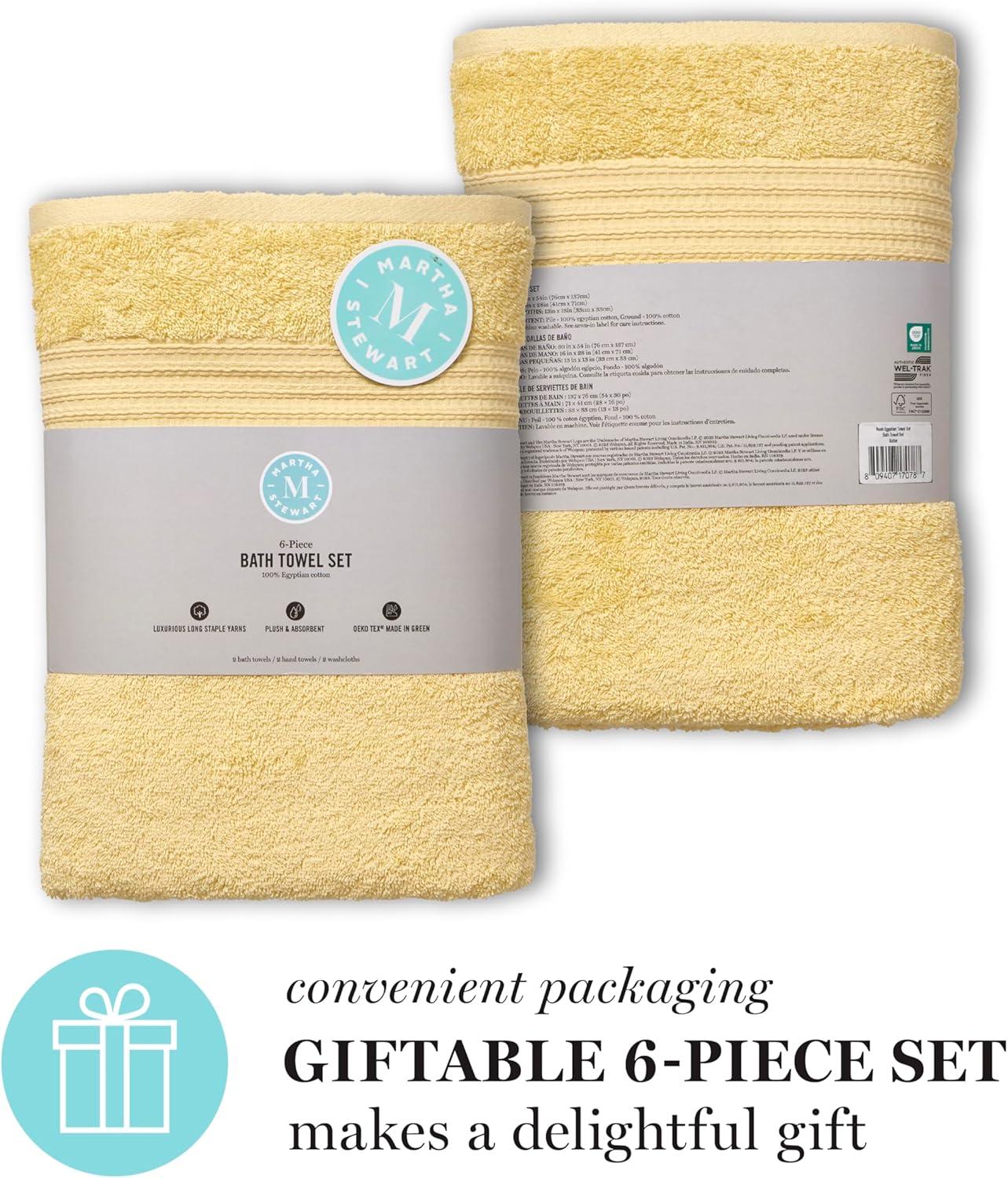 imageMartha Stewart Egyptian Cotton Bath Towels Set  6 Piece 2 Bath Towels  2 Hand Towels  2 Washcloths Absorbent Bathroom Towels Bathroom Essentials ButterButter