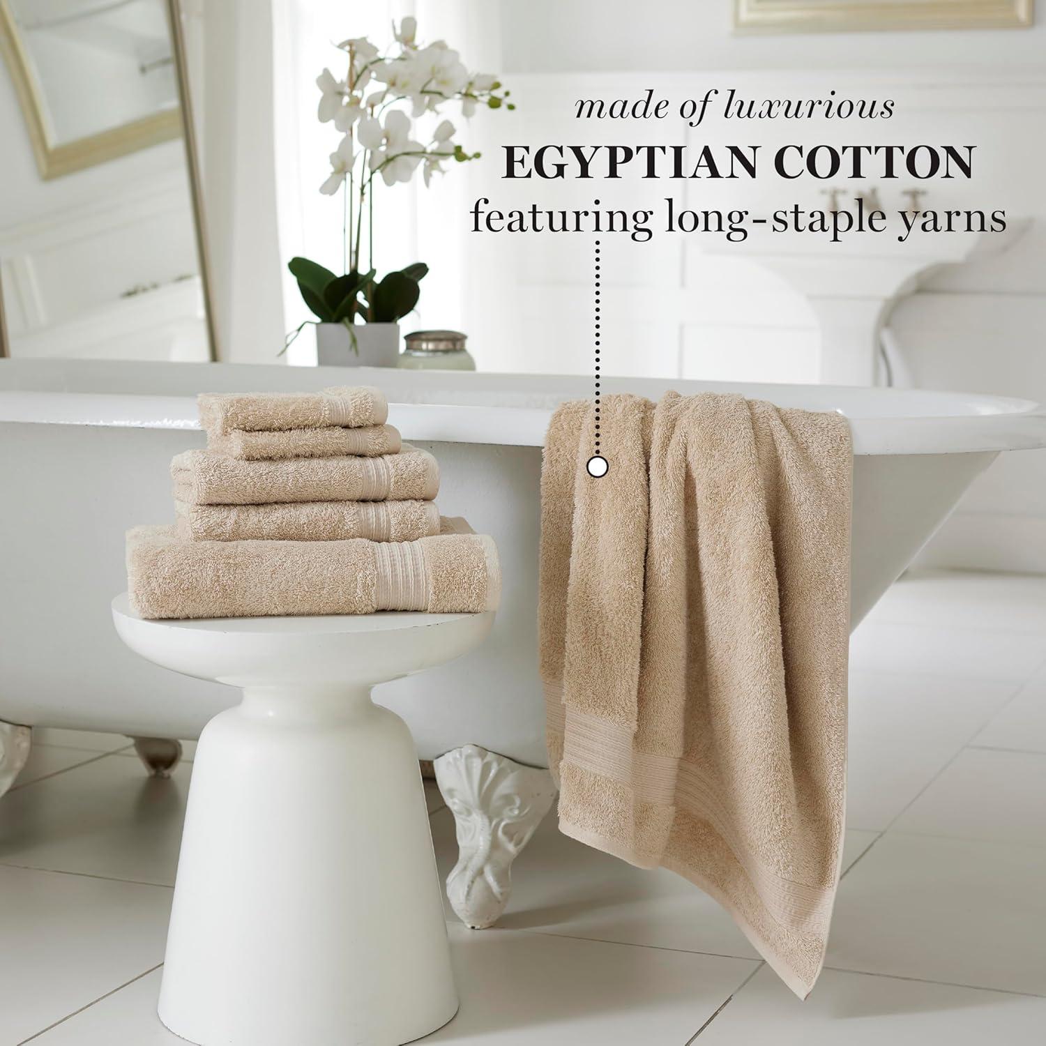 imageMartha Stewart Egyptian Cotton Bath Towels Set  6 Piece 2 Bath Towels  2 Hand Towels  2 Washcloths Absorbent Bathroom Towels Bathroom Essentials ButterOyster