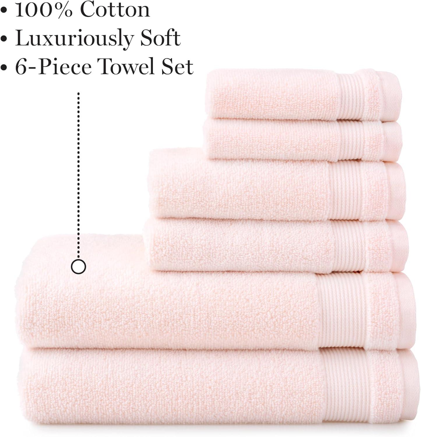 imageMartha Stewart Egyptian Cotton Bath Towels Set  6 Piece 2 Bath Towels  2 Hand Towels  2 Washcloths Absorbent Bathroom Towels Bathroom Essentials ButterX Blush Pink