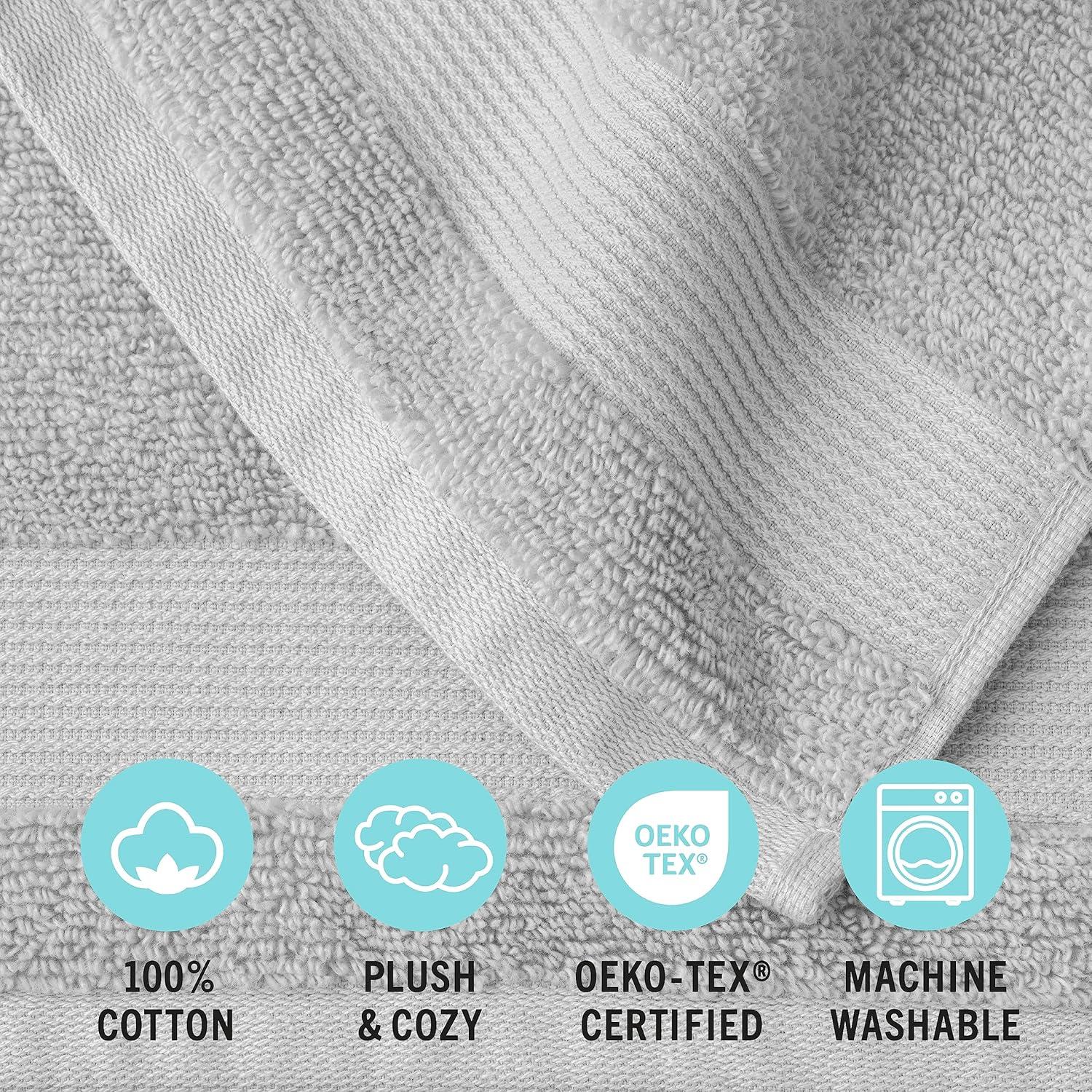 imageMartha Stewart Egyptian Cotton Bath Towels Set  6 Piece 2 Bath Towels  2 Hand Towels  2 Washcloths Absorbent Bathroom Towels Bathroom Essentials ButterLight Gray