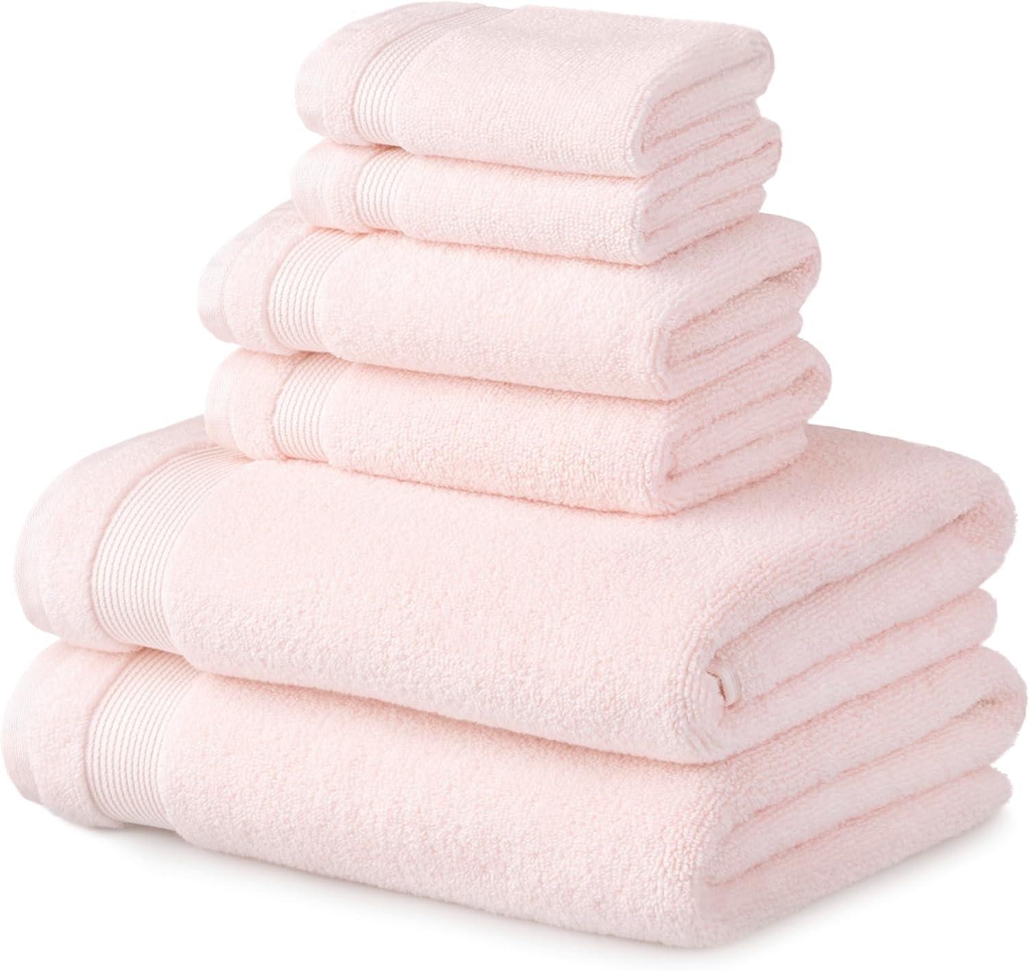 imageMartha Stewart Egyptian Cotton Bath Towels Set  6 Piece 2 Bath Towels  2 Hand Towels  2 Washcloths Absorbent Bathroom Towels Bathroom Essentials ButterX Blush Pink