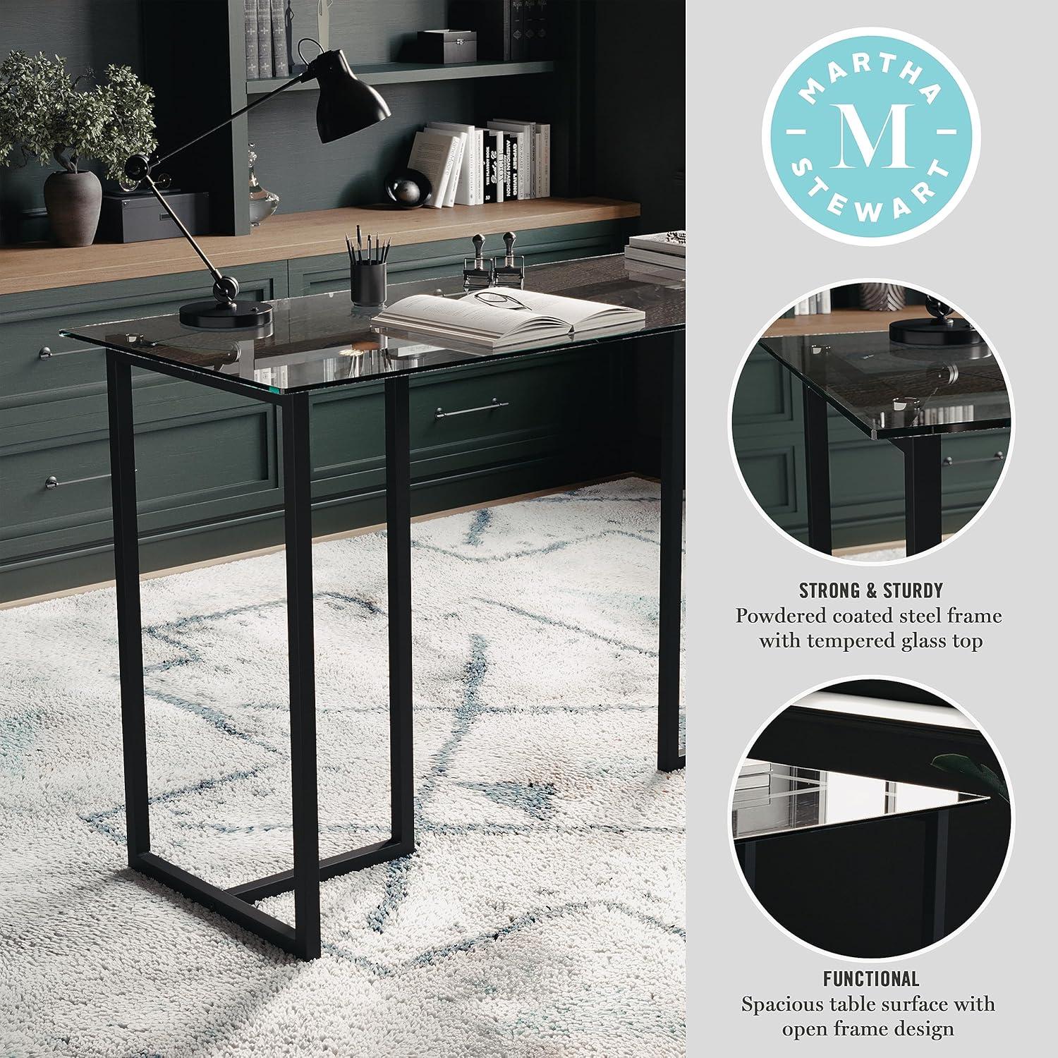 imageMartha Stewart Eli Home Office Desk with Glass Top and Steel Frame Polished BrassClear TopOil Rubbed Bronze Frame