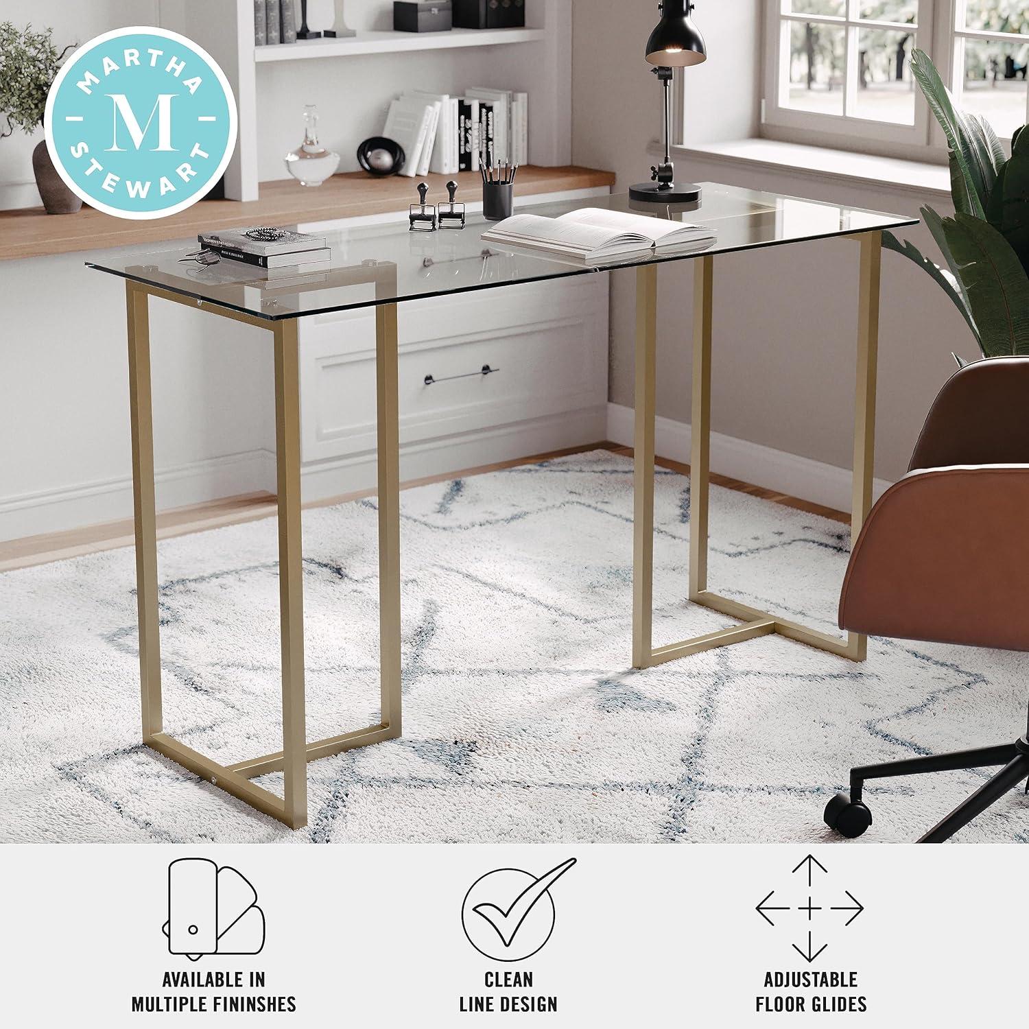 imageMartha Stewart Eli Home Office Desk with Glass Top and Steel Frame Polished BrassClear TopPolished Brass Frame