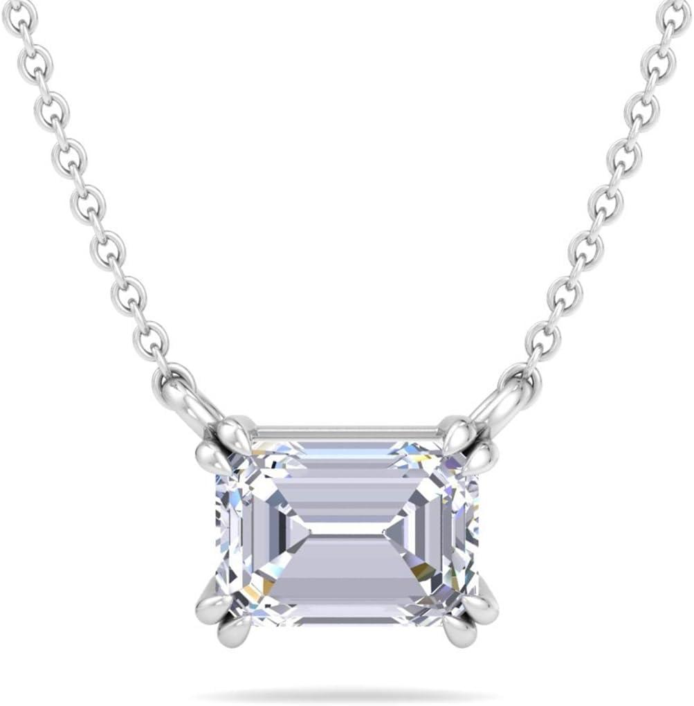 imageMartha Stewart Emerald Cut Lab Grown Diamond Solitaire Necklace in 14 Karat Gold Lab Grown Diamond Necklacewhitegold