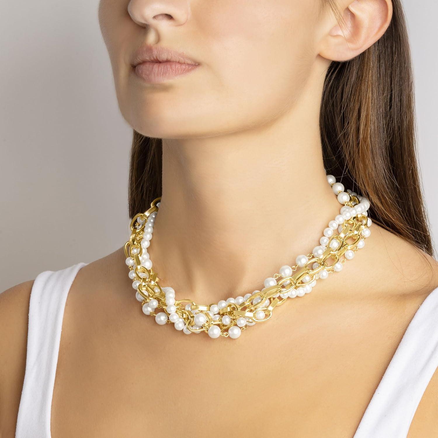 imageMartha Stewart Five Strand Pearl and Chain Twisted Necklace In Gold For Women