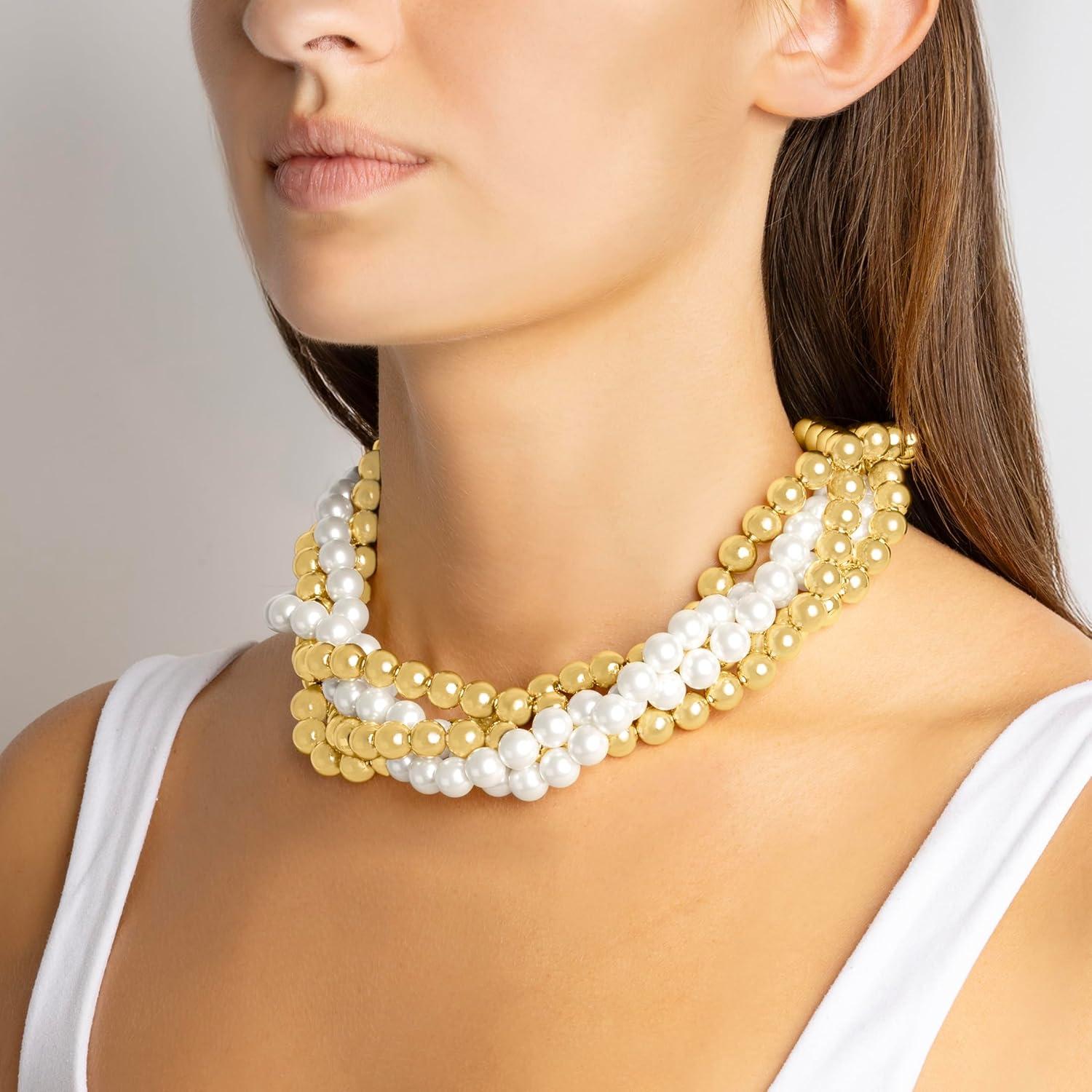 imageMartha Stewart Five Strand Pearl and Gold Ball Twisted Necklace In Gold For Women