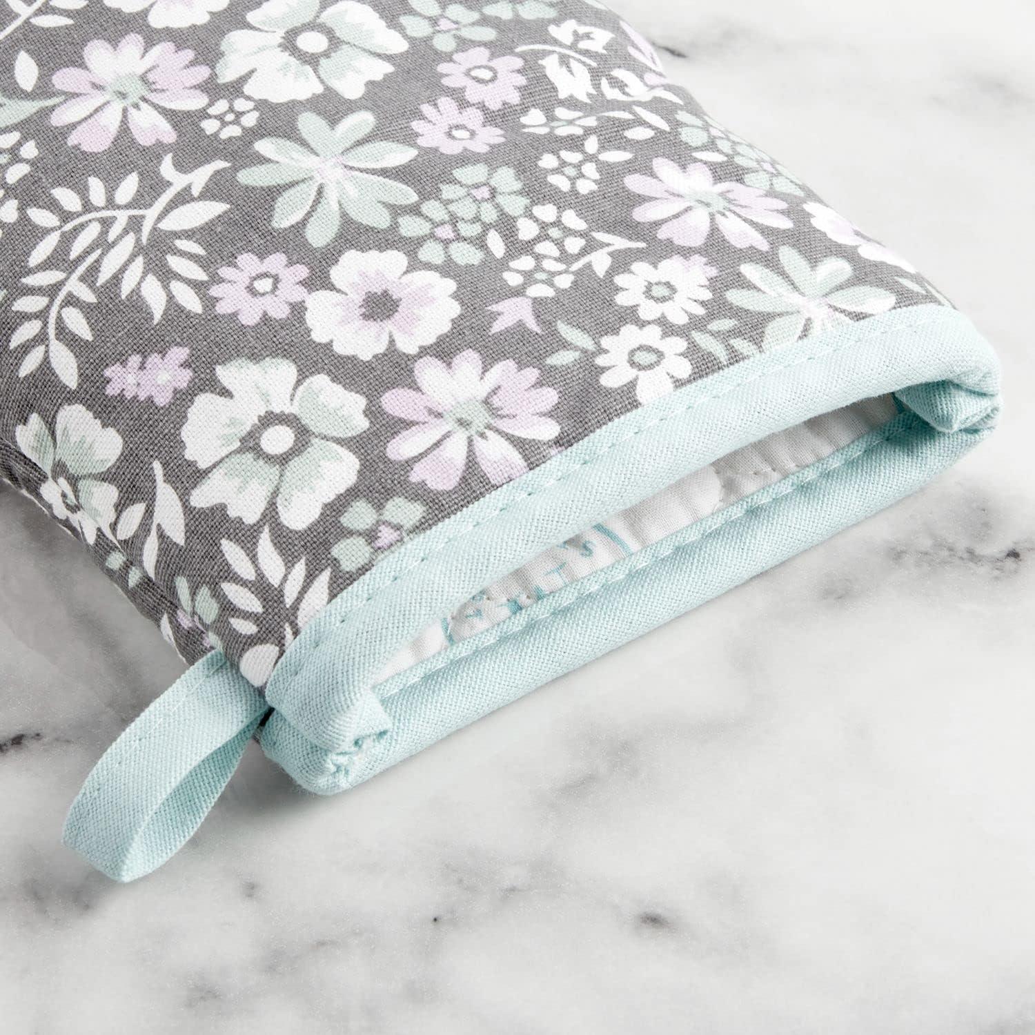 imageMartha Stewart Floral Vine Mini Oven Mitt 2Pack Set Grey 55quotX8quotDitsy Floral