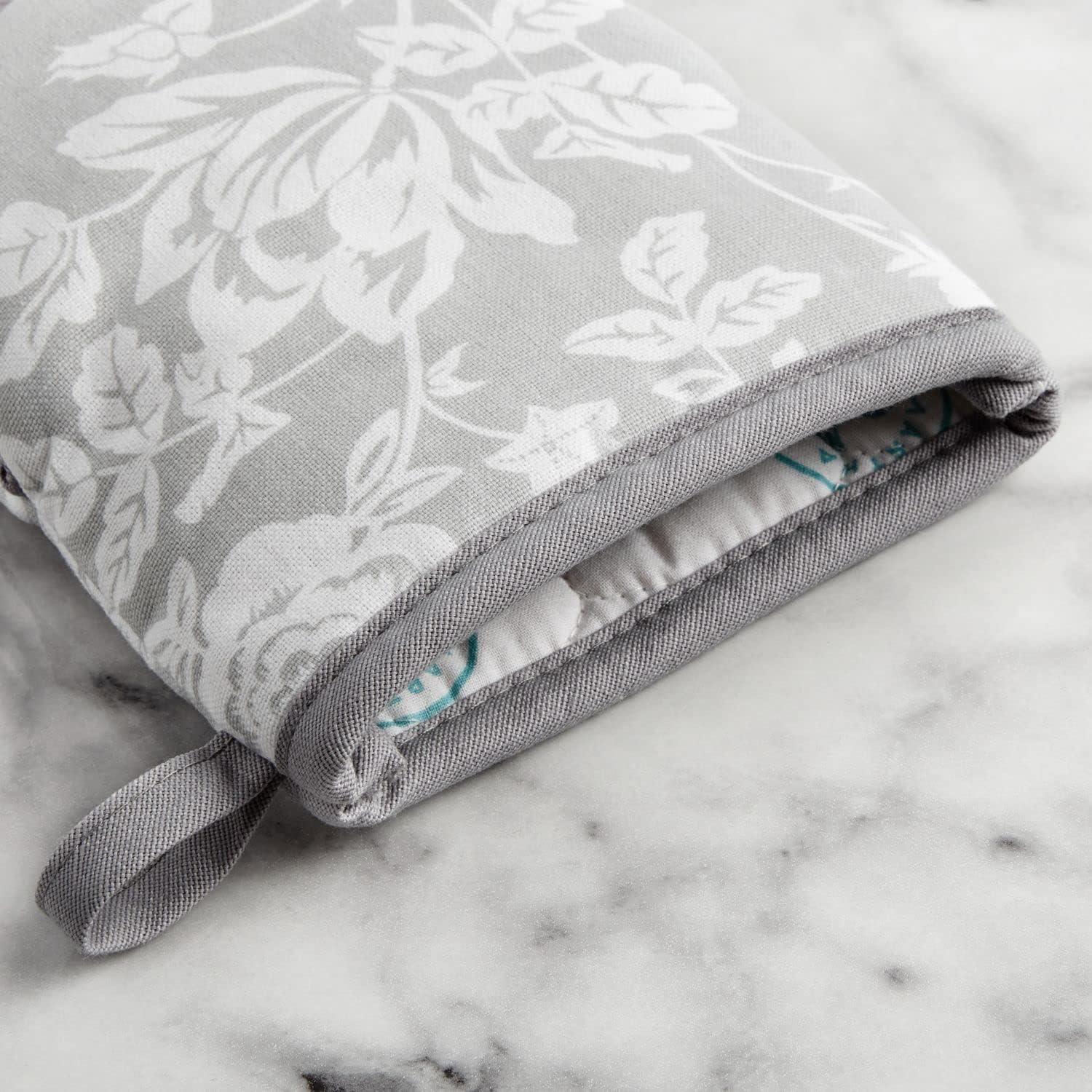 imageMartha Stewart Floral Vine Mini Oven Mitt 2Pack Set Grey 55quotX8quotFloral Vine