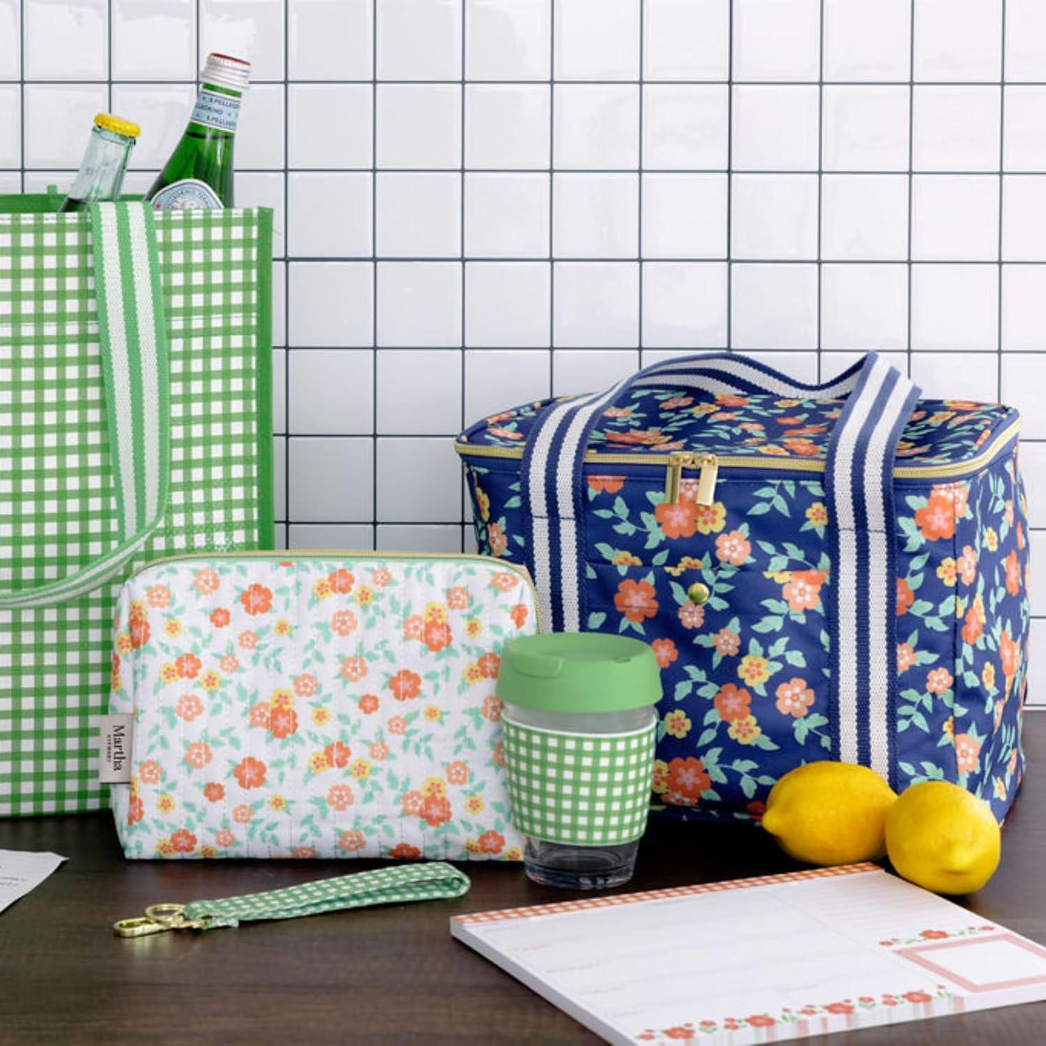 imageMartha Stewart Glass Tumbler 12 Ounce Travel Coffee Mug with Splashproof Lid ampamp Green Gingham Silicone Sleeve Hot or Cold Beverages Arcadian Green Gingham