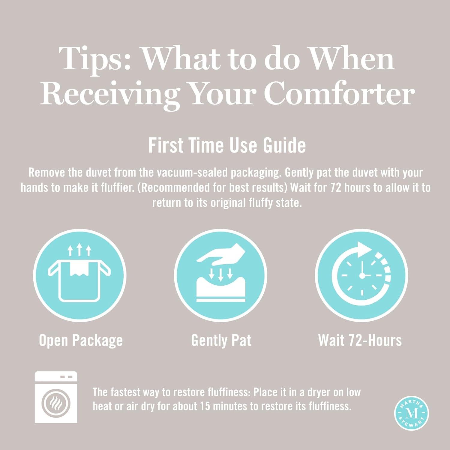 imageMartha Stewart Goose Feather Down Fiber Cotton Comforter Queen Size Feather Duvet Insert Queen Hotel Collection Hypoallergenic Comforter 58oz All Season Medium Warmth 90 x 90 Inch WhiteWhiteAll Seasons