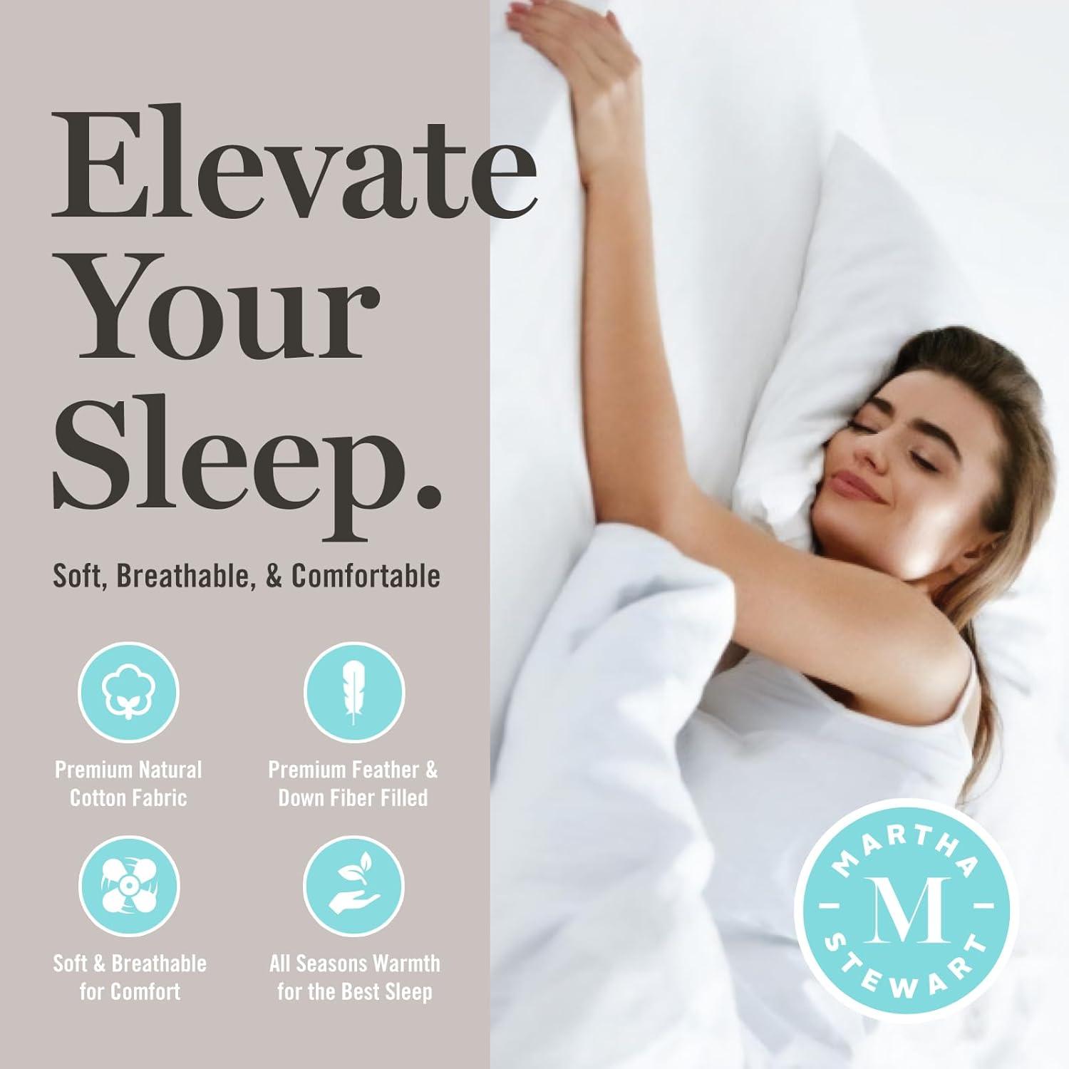 imageMartha Stewart Goose Feather Down Fiber Cotton Comforter Queen Size Feather Duvet Insert Queen Hotel Collection Hypoallergenic Comforter 58oz All Season Medium Warmth 90 x 90 Inch WhiteWhiteExtra Warmth