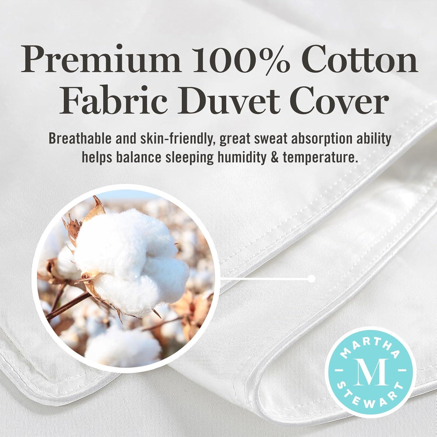 imageMartha Stewart Goose Feather Down Fiber Cotton Comforter Queen Size Feather Duvet Insert Queen Hotel Collection Hypoallergenic Comforter 58oz All Season Medium Warmth 90 x 90 Inch WhiteWhiteLight Warmth