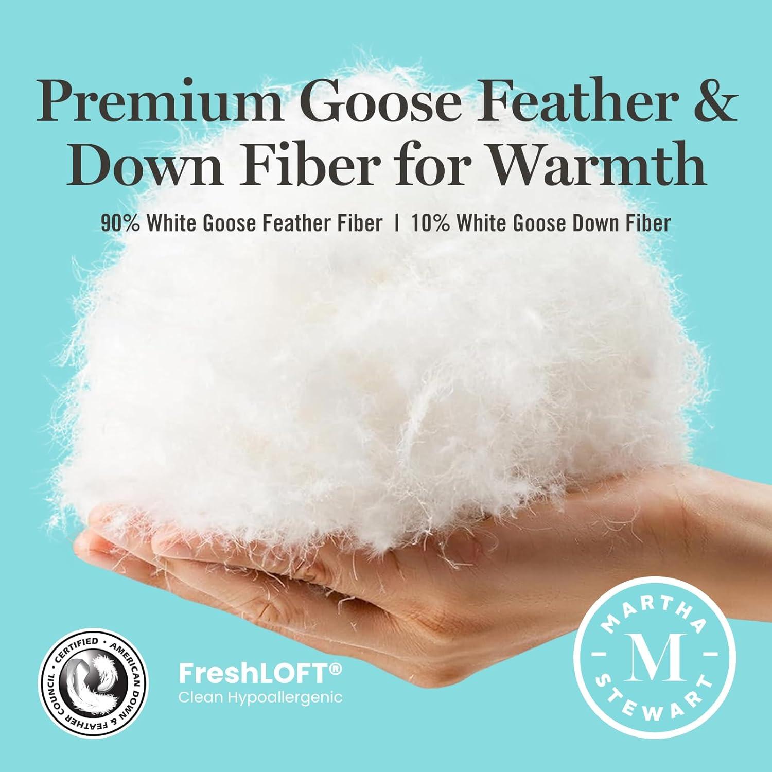 imageMartha Stewart Goose Feather Down Fiber Cotton Comforter Queen Size Feather Duvet Insert Queen Hotel Collection Hypoallergenic Comforter 58oz All Season Medium Warmth 90 x 90 Inch WhiteWhiteLight Warmth
