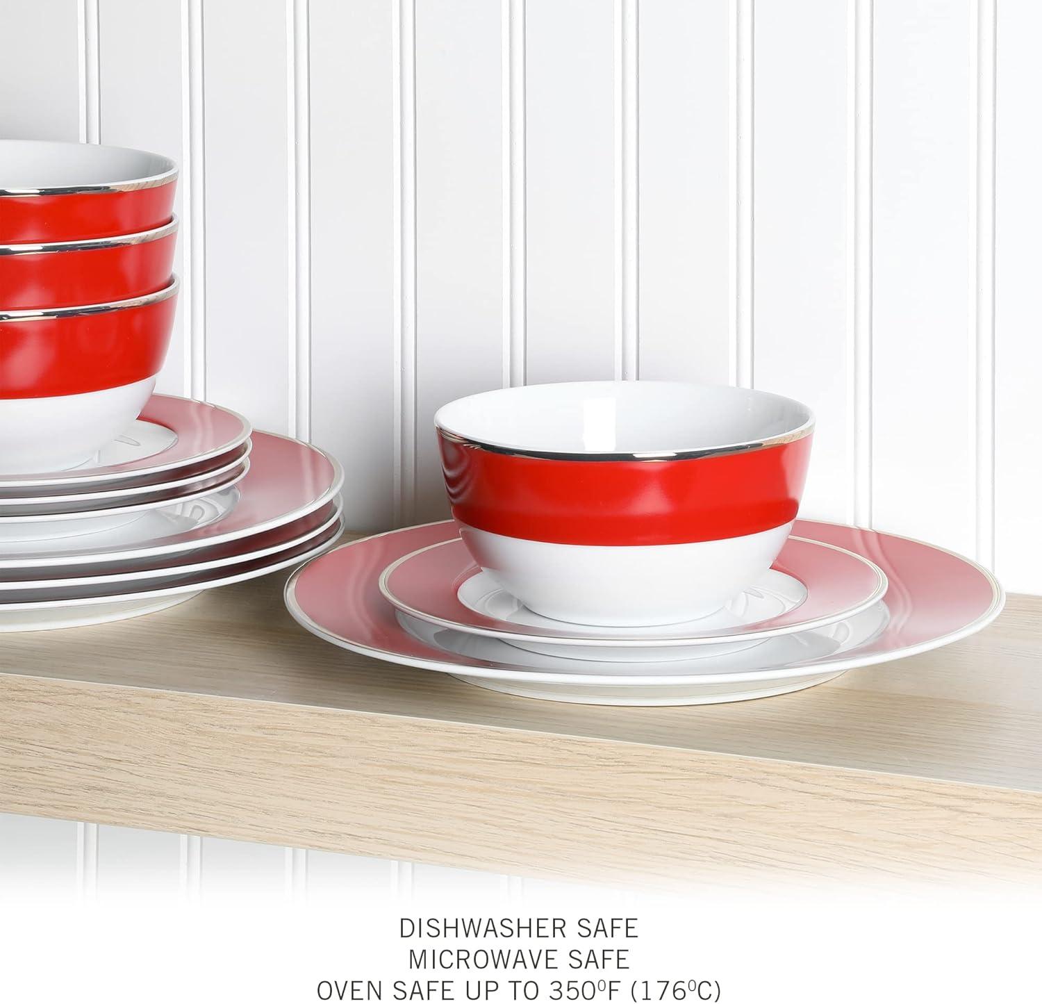 imageMartha Stewart Gracie Lane 12Piece Porcelain Chip and Scratch Resistant Decorated Dinnerware Set Sharkey Grey wGold RimPersimmon w Gold Rim