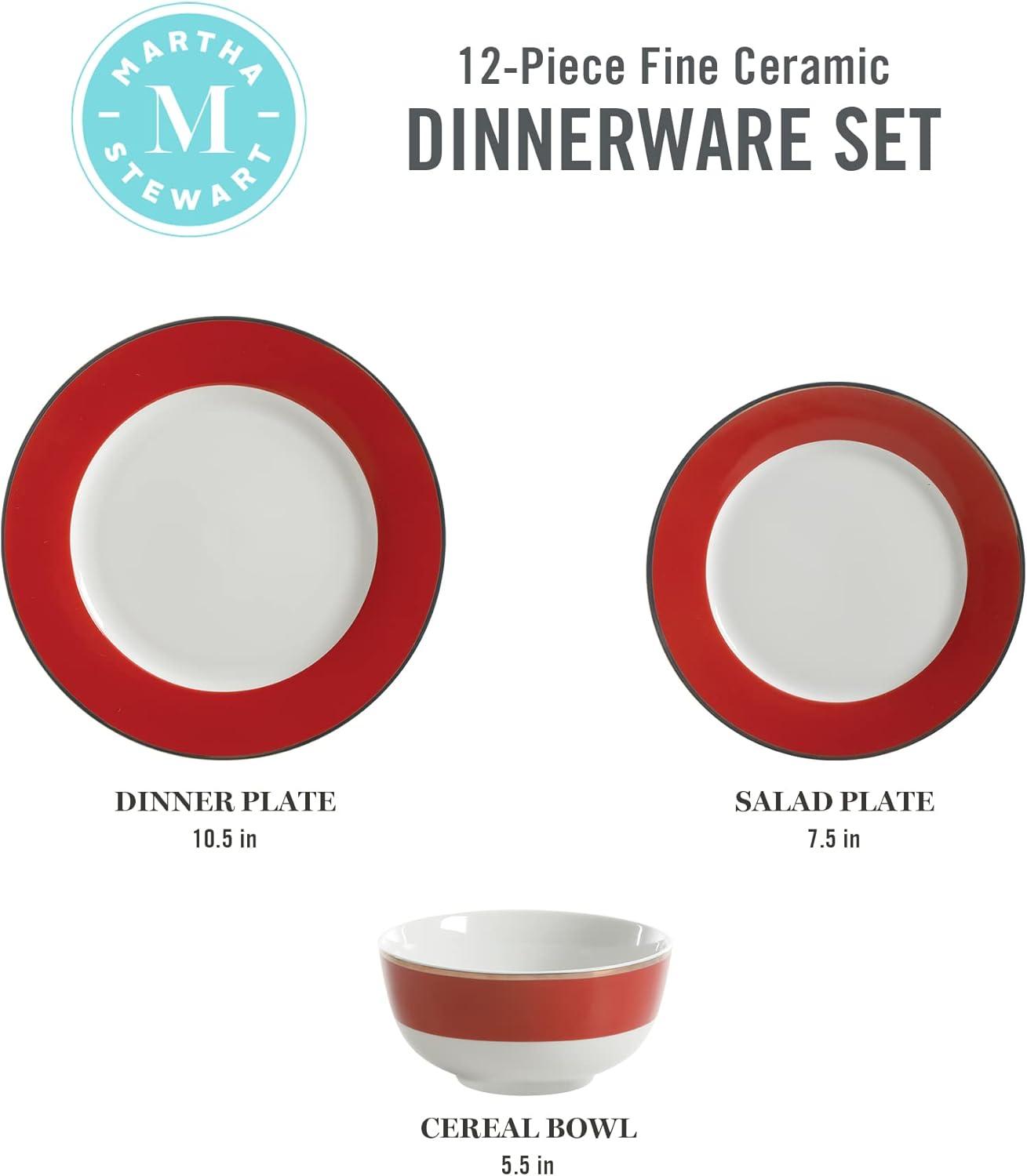imageMartha Stewart Gracie Lane 12Piece Porcelain Chip and Scratch Resistant Decorated Dinnerware Set Sharkey Grey wGold RimPersimmon w Gold Rim