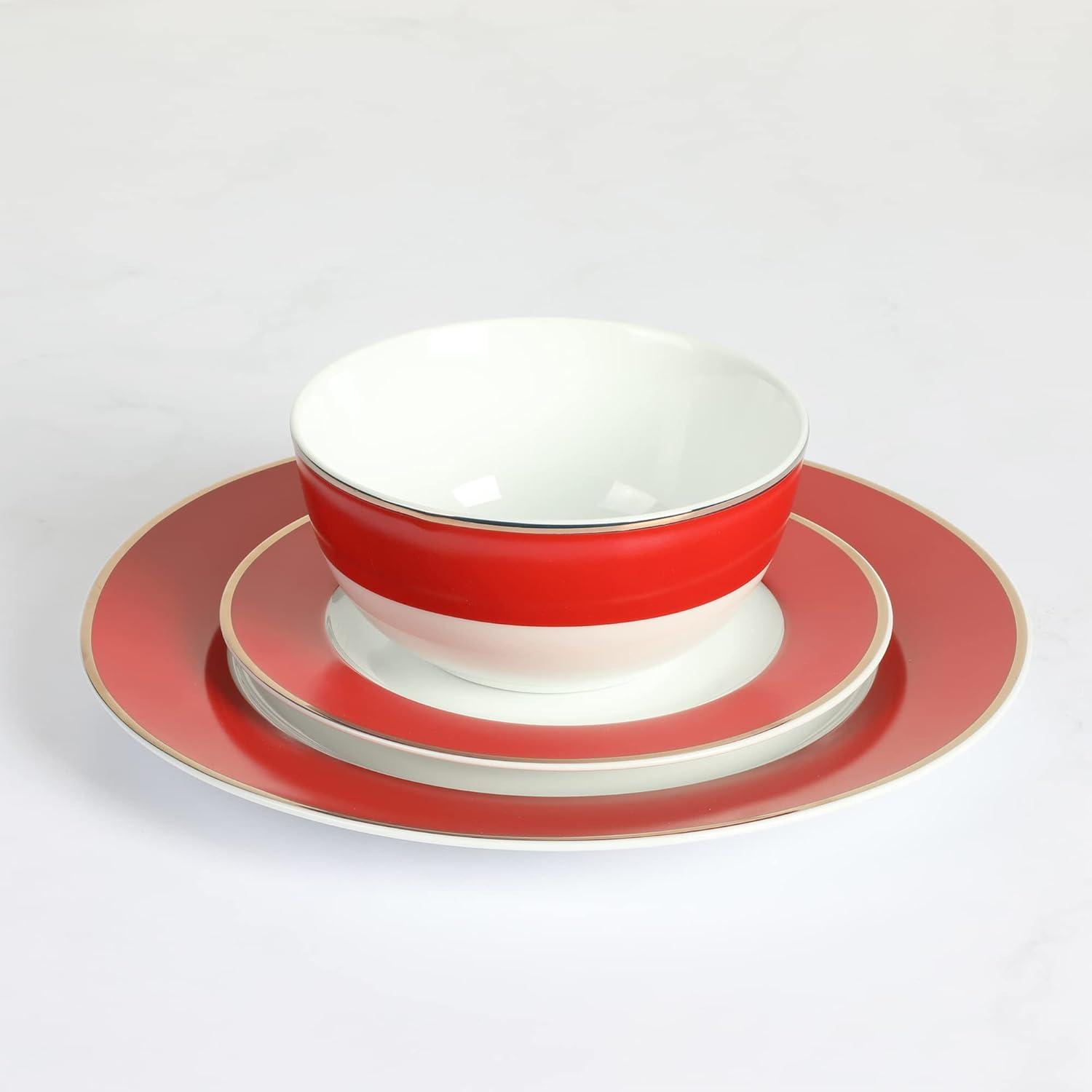 imageMartha Stewart Gracie Lane 12Piece Porcelain Chip and Scratch Resistant Decorated Dinnerware Set Sharkey Grey wGold RimPersimmon w Gold Rim