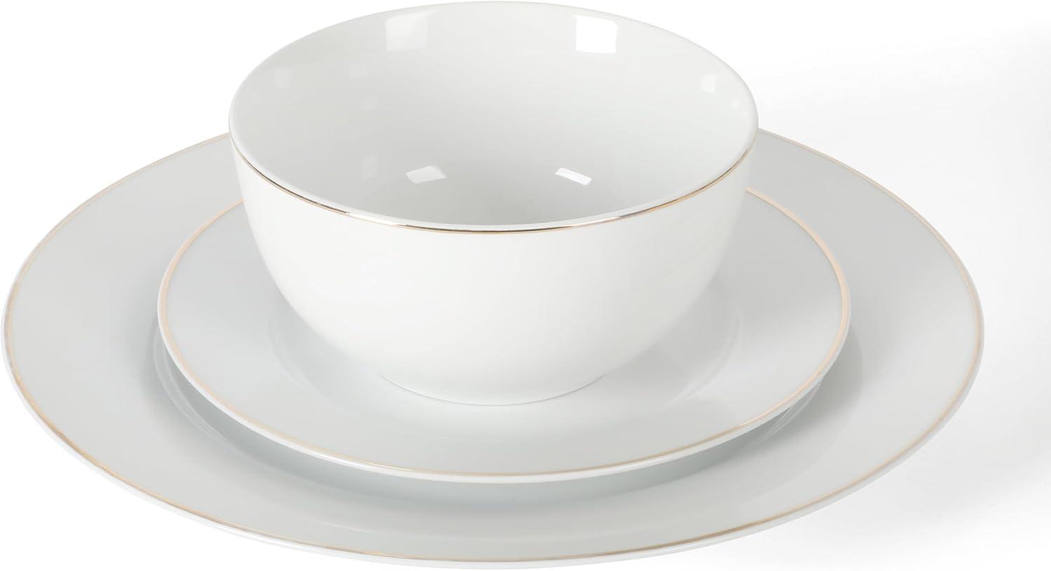 imageMartha Stewart Gracie Lane 12Piece Porcelain Chip and Scratch Resistant Decorated Dinnerware Set Sharkey Grey wGold RimWhite w Gold Band