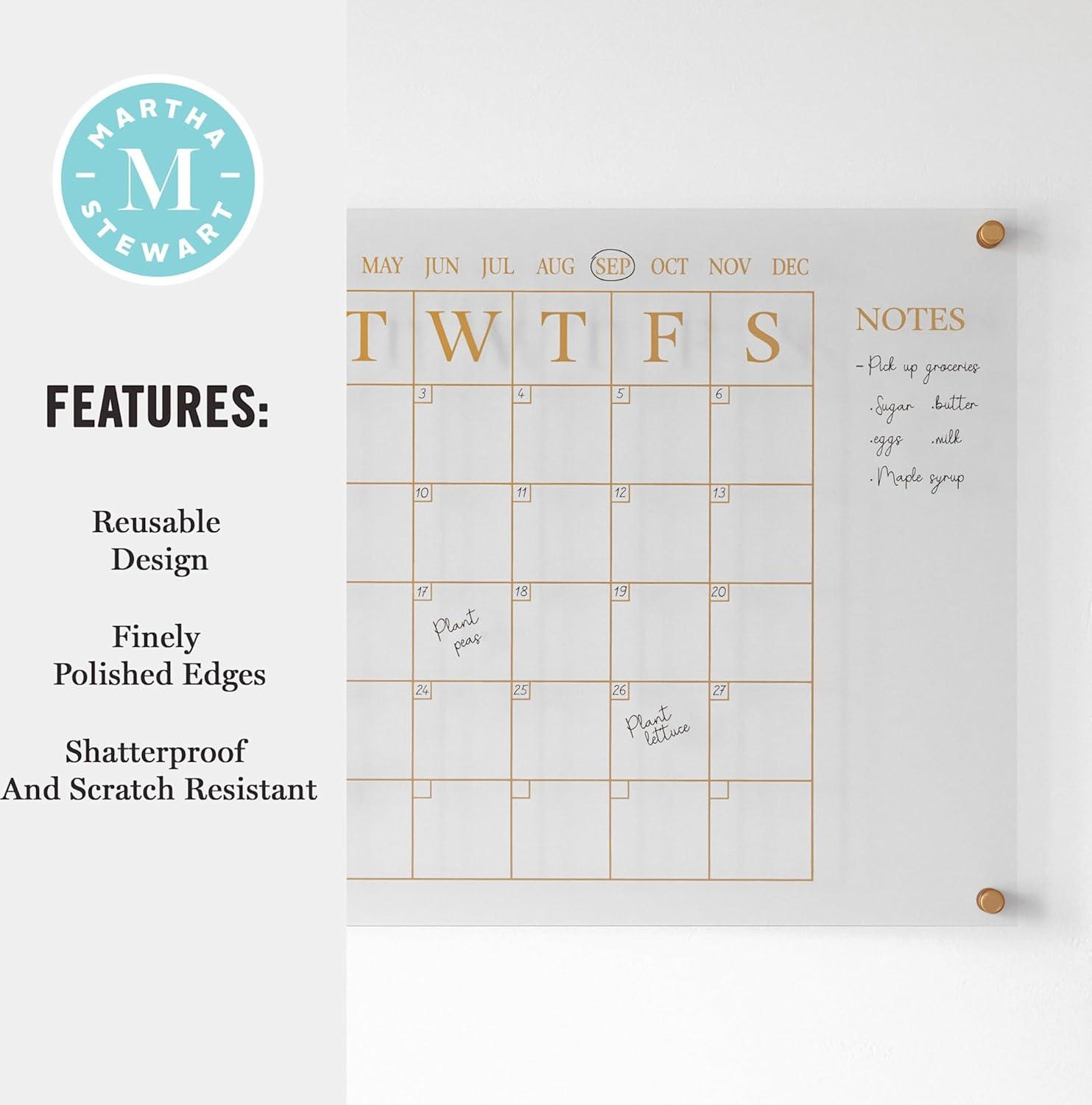 imageMartha Stewart Grayson Acrylic Wall Calendar and Notes Board with Dry Erase Marker Clear with Black Print Set of 2ClearBlack