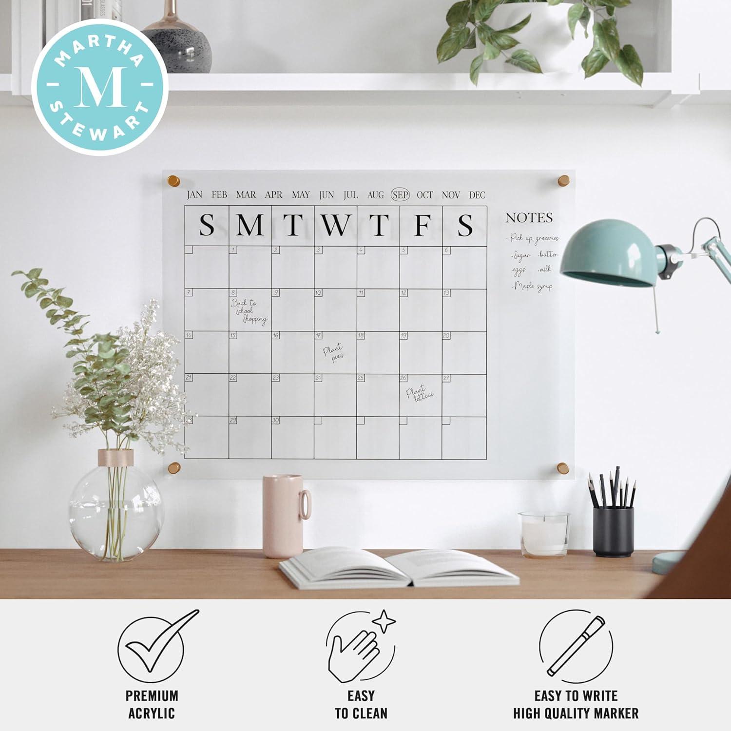 imageMartha Stewart Grayson Acrylic Wall Calendar and Notes Board with Dry Erase Marker Clear with Black Print Set of 2ClearBlack