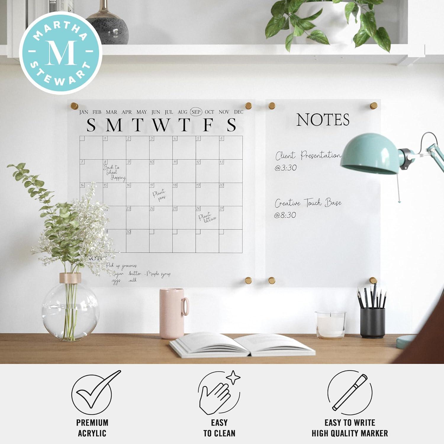 imageMartha Stewart Grayson Acrylic Wall Calendar and Notes Board with Dry Erase Marker Clear with Black Print Set of 2ClearBlack