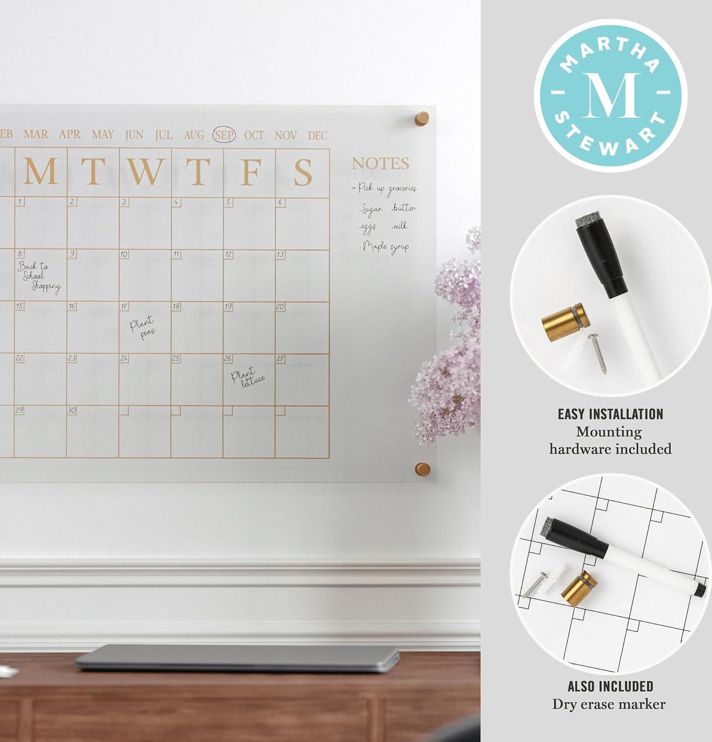 imageMartha Stewart Grayson Acrylic Wall Calendar and Notes Board with Dry Erase Marker Clear with Black Print Set of 2ClearBlack