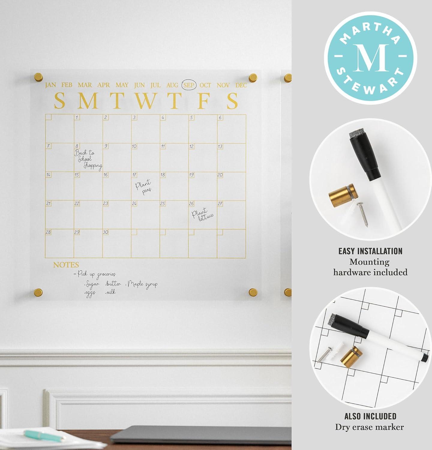 imageMartha Stewart Grayson Acrylic Wall Calendar and Notes Board with Dry Erase Marker Clear with Black Print Set of 2ClearBlack