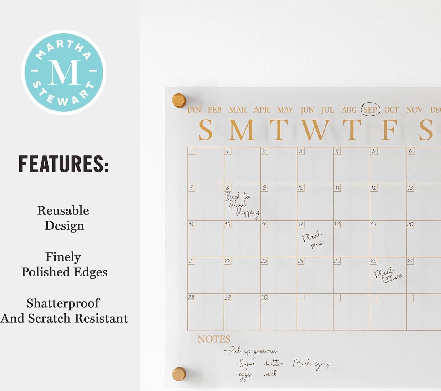 imageMartha Stewart Grayson Acrylic Wall Calendar and Notes Board with Dry Erase Marker Clear with Black Print Set of 2ClearBlack