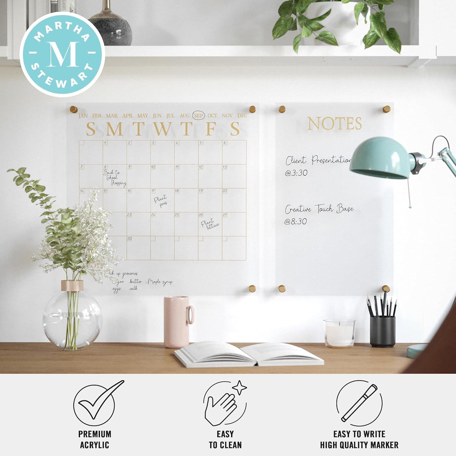imageMartha Stewart Grayson Acrylic Wall Calendar and Notes Board with Dry Erase Marker Clear with Black Print Set of 2ClearBlack