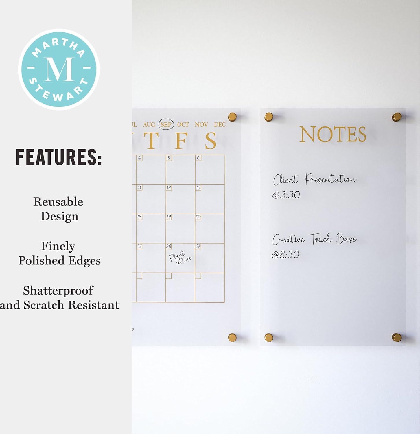 imageMartha Stewart Grayson Acrylic Wall Calendar and Notes Board with Dry Erase Marker Clear with Black Print Set of 2ClearBlack