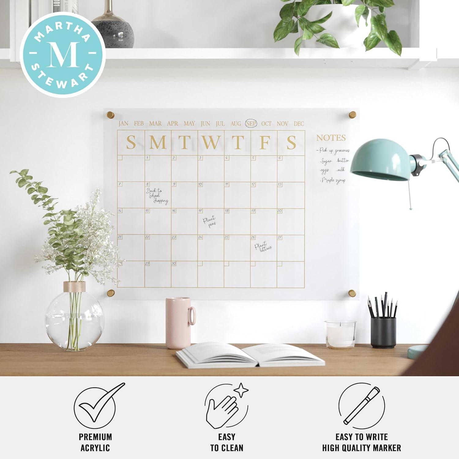 imageMartha Stewart Grayson Acrylic Wall Calendar and Notes Board with Dry Erase Marker Clear with Black Print Set of 2ClearBlack